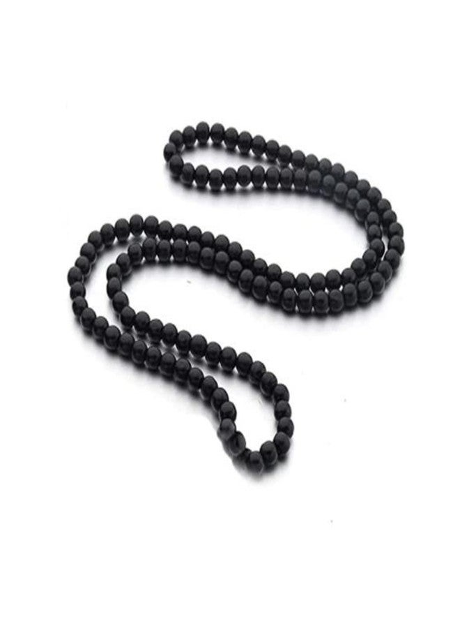 Kicomvi Natural Wood Bead Necklace 8MM Wooden Beaded Chunky Strand Necklaces Handmade Africa Wooden Chain for Women Men Jewelry-Black - Image 1
